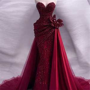 <span class=keywords><strong>Abiti</strong></span> da Sera Aso Ebi <span class=keywords><strong>Lunghi</strong></span> di Lusso Stile Sirena con Perline e Strass Rossi Chic per Compleanni, Balli di Gala e Matrimoni - Product Image 1