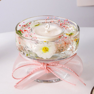 Preserved Flower Jelly Scented Candle Clear Glass Cup Pink <b>Ribbon</b> Decor Romantic Bedroom Indoor Fragrance Home Ornament Gift - Product Image 2