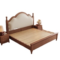 Lit en bois massif de style ferme française vintage, avec cadre à mortaise et tenon, tête de lit cintrée classique, lit plateforme pour chambres Queen et King