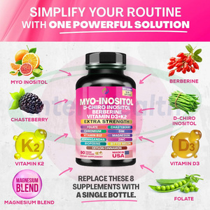 كبسولات حمض الفوليك وميو-إينوسيتول من أوسريسون، مكمل غذائي للنساء، بيربيرين، فيتامين د3، كيه2، دي-كيرو إينوسيتول - Product Image 3