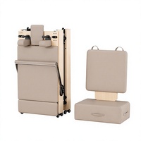 Machine de Pilates Reformer avec cadre en bois de chêne, pliable, revêtement en PU crème, pour studio à domicile, réglable, exercice complet du corps