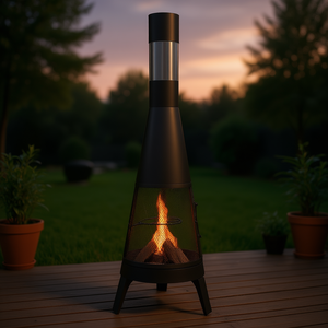 Cheminée extérieure en métal antirouille de 20 pouces pour brûler du bois, avec couvercle en maille, pour terrasse, jardin, cour, chauffage - Product Image 2