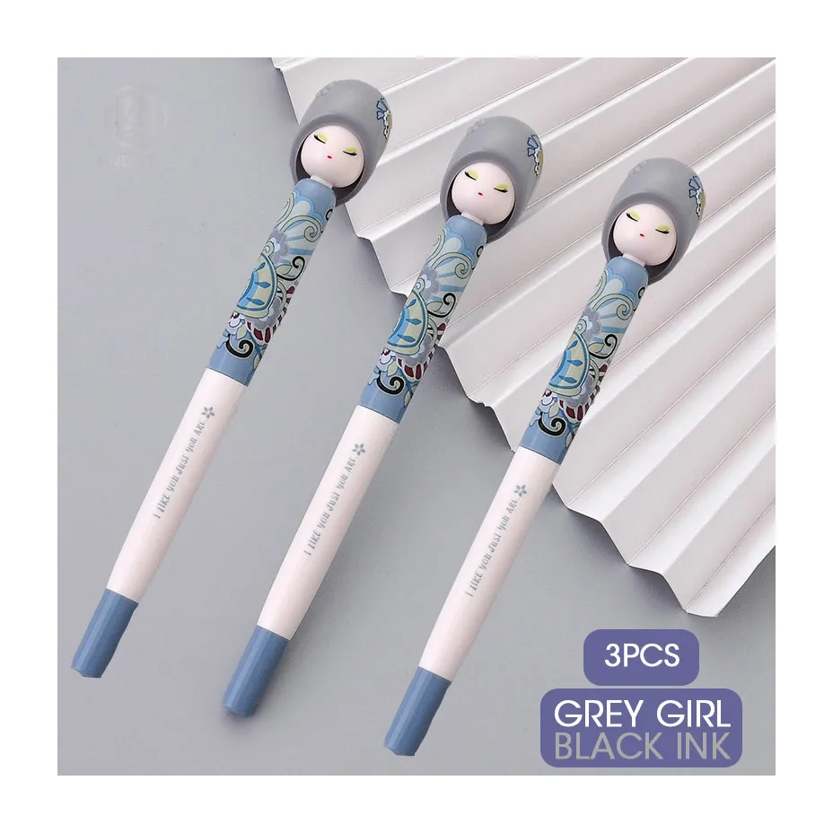 Hot Kawaii Doll Gel Pen 3 Stks/partij 0.5Mm Zwarte Pennen Vertederend Kleurrijke Pennen