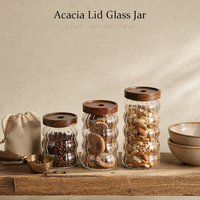 OEM Transparante Glazen Pot met Acacia Houten Deksel, Set met Meerdere Formaten voor Opslag van Havermout, Snoep, Noten, Koffiebonen, Thee, Verpakt in Karton