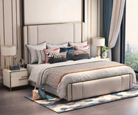 Garde-lit en cuir véritable bleu, rangement moderne, pour chambre à coucher, 2 pièces, tête de lit, meuble de luxe, taille king