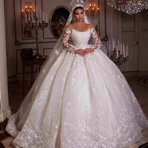 European American Wedding Dress 2026 <b>Lace</b> Long Sleeve High Waist Sweetheart Neckline Floral Print Bridal Gown Pure <b>White</b> - Product Image 4