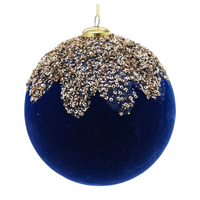 Boule de Noël artisanale en plastique bleu marine avec paillettes dorées dégradées, ornement de luxe pour arbre de Noël, décoration de fête, 2025
