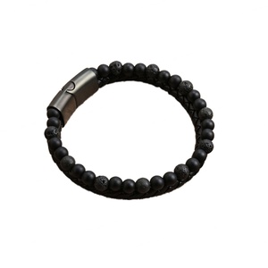 Pulsera de Cuero Genuino y Piedra Volcánica de Alta Calidad al por Mayor - Product Image 1