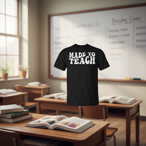 T-shirt Made To Teach Teacher, noir, unisexe, taille adulte, taille moyenne - Product Image 3