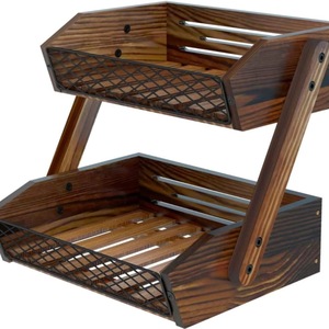 Double Layer Wood And Iron Fruit Storage <b>Rack</b> 2 Tier <b>Kitchen</b> Organizer For Vegetables And Food Items - Product Image 3