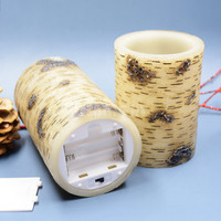 Vente en gros Ensemble de bougies LED 3 pièces sans flamme avec télécommande Conception d'écorce de bouleau jaune Cire véritable parfumée pour la décoration de la maison