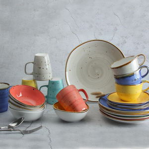 رد الفعل المزجج الأصفر أطباق من الخزف/ السيراميك عشاء مجموعة ، 24 قطع اليد رسمت مطعم عربي المطبخ مجموعة أواني الطعام من البورسلين - Product Image 6