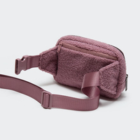 Bolsa de Cintura Cruzada de Felpa Rosa Grande Personalizada al por Mayor para Mujer, Correa Ajustable, Riñonera de Algodón Orgánico