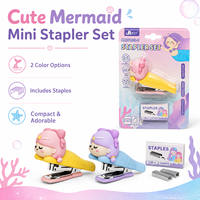 Ensemble de mini-agrafeuses sirène mignonnes avec 1000 agrafes, portable, pour bureau, école, cadeau, 2 couleurs