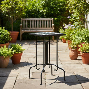 Table d'appoint en mosaïque de fer noir et blanc, petite table d'extérieur durable - Product Image 2