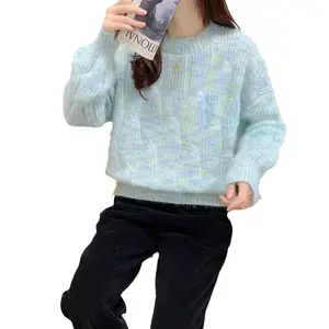 2024 autumn new arrival fashion lady crew neck long sleeve free size cable knit pullover sweater