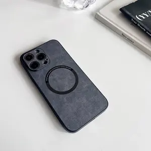 Couverture de charge sans fil magnétique en cuir souple imperméable de luxe iPhone 15 <span class=keywords><strong>Pro</strong></span> 14 13 12 <span class=keywords><strong>Pro</strong></span> Max Protection simple de l'objectif de l'appareil photo - Product Image 5