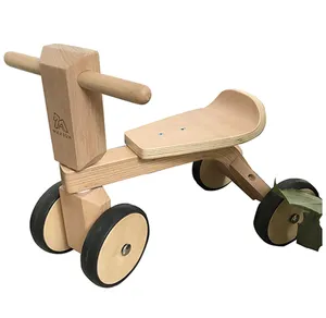 लकड़ी की सवारी पर खिलौना 4-पहियों वॉकर बच्चे की सवारी पर कार
