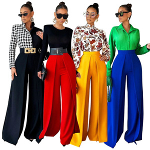 Pantalones anchos de corte holgado para mujer, estilo europeo y americano, de color sólido, a la moda, de pierna recta, informales. - Product Image 1
