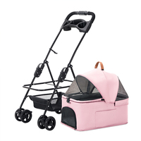 Poussette pliable pour animaux de compagnie 3 en 1, porte-bébé détachable, siège de voiture, 4 roues, poussette pour chien et chat