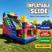 Structure gonflable commerciale pour enfants, type blocs de construction, avec toboggan arc-en-ciel et souffleur, pour fêtes, à vendre