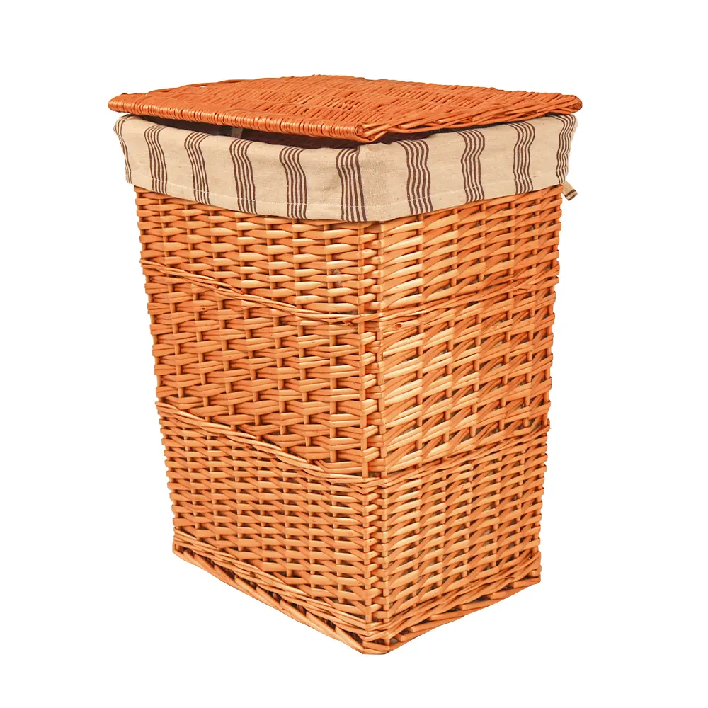 Lined and covered dirty clothes storage wicker woven laundry basket