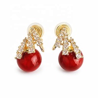 Boucles d'oreilles à clip tendance pour femmes, plaquées or 18 carats, non percées, Pendientes Sin Agujero, hypoallergéniques, perles rouges, bijoux CZ
