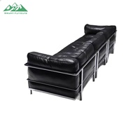 Juego de Sofás de Cuero Negro Moderno Wayon, Relleno de Espuma, con Estructura de Metal Plateado, 4 Plazas, para Sala de Estar, de Lujo
