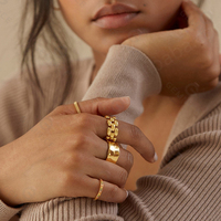 Gemnel Minimalist Solid 18K Gold Vermeil Heirloom Woven Chain Link Band Ring Mujer