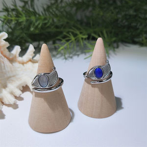 天然宝石リングオーバルカボションアクアマリンブルームーンストーンキヤナイトシルバーメッキ調整可能リング工場直販 - Product Image 6