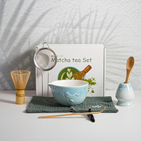 Ensemble de préparation cérémonielle du matcha en gros, 4/5/7/8 pièces, bol à thé matcha en céramique et fouet, logo personnalisable