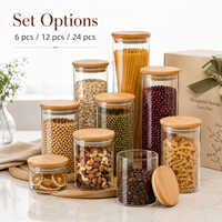 Ensemble de bocaux de rangement ronds en verre avec couvercle en bambou pour la cuisine, le garde-manger, le stockage des aliments, du café, du thé, des pâtes, des collations et des produits secs