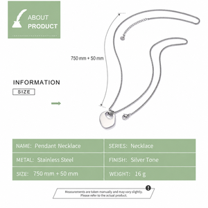 Collier pendentif en acier inoxydable, couleur argent, forme de cœur, chaîne minimaliste, 750 mm + 50 mm réglable, bijoux unisexes - Product Image 4