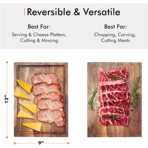 Planche à découper en bois d'acacia épaisse et grande, 2 pièces, avec pieds antidérapants, rainure pour jus et poignées - Product Image 2