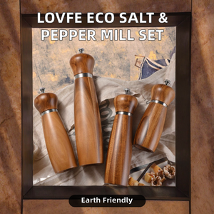 LOVFE Salt & <b>Pepper</b> Mill Set Eco-Friendly Wooden <b>Grinder</b> with Steel Ring Adjustable Ceramic Core and Manual Rotary Knob FP232 - Product Image 2