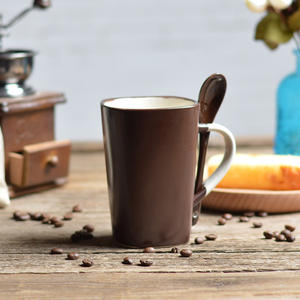 Frosted Matte Ceramic <b>Mug</b> With Spoon Square Shape <b>Coffee</b> <b>Mug</b> Solid Color Handle Included For Daily Use - Product Image 4