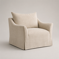 Fauteuil d'appoint rembourré beige en lin avec jupe de chaise, assise profonde, pour salon, chambre, hôtel, salle de séjour