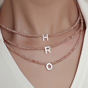 High Quality Gold Plated Stainless Steel Waterproof DIY 26 Initial Letter Pendant Pearl <b>Chain</b> Choker Necklace - Product Image 4