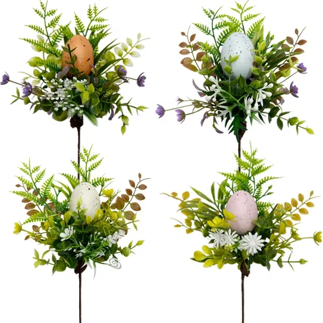 2023 Hot Sale Künstliche bunte Eier stiele Ostern Wasser Gras Indoor Green Plant Blumen arrangement Zubehör Dekor