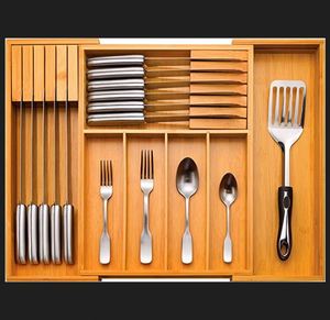 Bloque de Cuchillos Extensible de Bambú para Cajón, Organizador de Utensilios, Soporte de Almacenamiento de Cuchillos de Bambú - Product Image 1