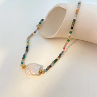 Collier de perles baroques en pierre naturelle taillée, bijoux en acier inoxydable en gros, collier en acier titane à perles colorées