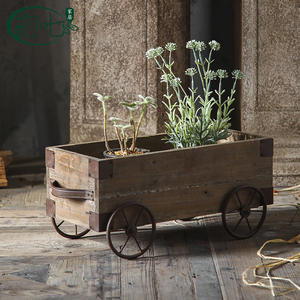 Chloe Chariot en bois massif et fer forgé, pot de fleurs vintage, jardinière d'extérieur, objet décoratif - Product Image 3