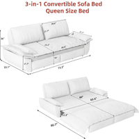 Canapé-lit convertible en velours côtelé noir, canapé extensible, taille Queen, mobilier moderne pour appartement