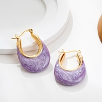 Pendientes de acero inoxidable para mujer con esmalte de colores efecto goteo de aceite y diseño de cuerno de vaca con cierre de gancho