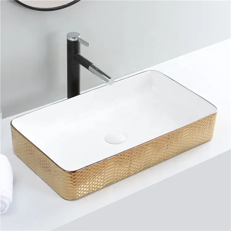 Fashion gold bathroom basin sink tap gold white wash basin luxury basin smart faucet gold