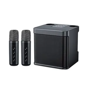 KTV Speaker Bluetooth portabel, pengeras suara Karaoke Audio pesta musik Bluetooth dengan 2 mikrofon nirkabel