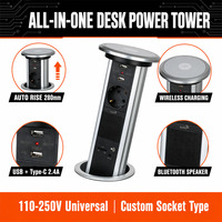 Prise de bureau escamotable intelligente avec haut-parleur à chargement sans fil, ports USB Type-C, hub d'alimentation de bureau en aluminium à rétraction automatique