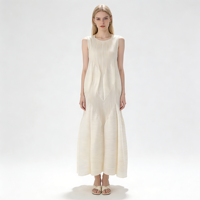 Robe plissée décontractée pour femme Miyake, coupe trapèze, taille plus, longueur midi, infroissable, avec ourlet bulle, idéale pour l'été