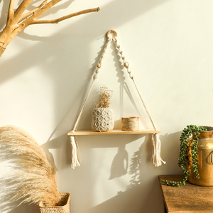 Suspension murale en <span class=keywords><strong>macramé</strong></span> de coton nordique, support de Pot de fleur de plante fait à la main, étagère en bois de <span class=keywords><strong>macramé</strong></span>, décoration intérieure - Product Image 4
