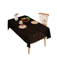 Nappe en polyester noir, style américain, jacquard, à franges, rectangulaire, pour table à manger ou table basse, usage domestique